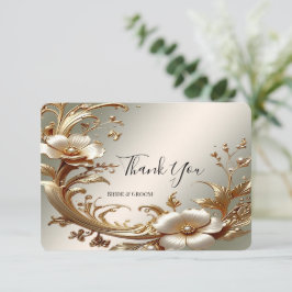 Tarjeta de agradecimiento floral dorada