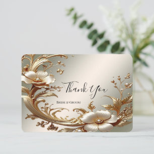 Tarjeta de agradecimiento floral dorada