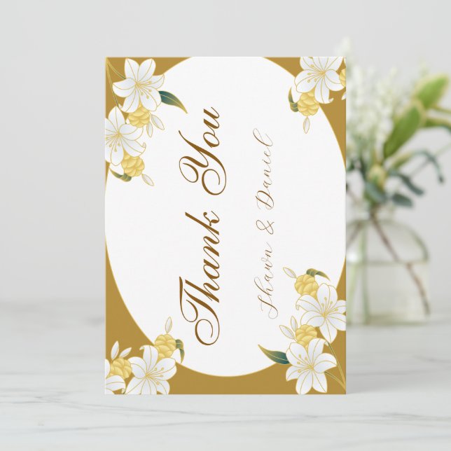 Tarjeta de agradecimiento Floral Dorada Elegante (Anverso de pie)