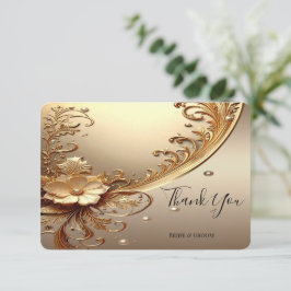 Tarjeta de agradecimiento floral dorada ornamentad