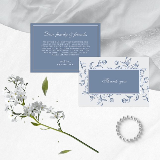 Tarjeta De Agradecimiento Floral Dusty Blue Elegant Wedding (Subido por el creador)