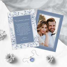 Tarjeta De Agradecimiento Floral Dusty Blue Elegant Wedding Photo