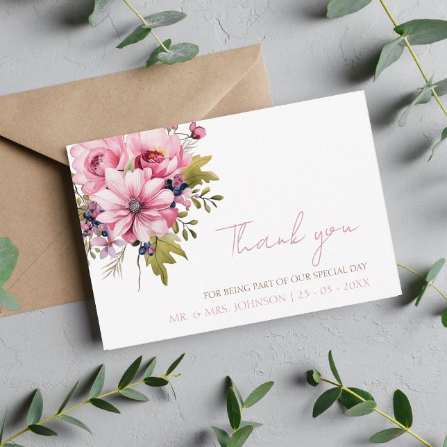 Tarjeta De Agradecimiento Floral Dusty Pink Wildflower Summer Garden Wedding (Subido por el creador)