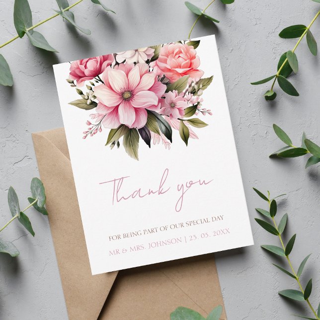 Tarjeta De Agradecimiento Floral Dusty Pink Wildflower Summer Garden Wedding (Subido por el creador)