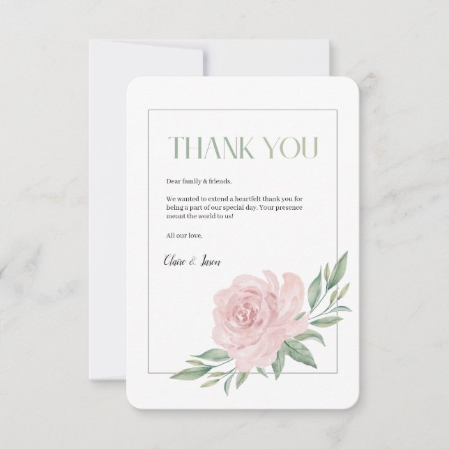 Tarjeta De Agradecimiento Floral Elegant Wedding Thank You Card (Anverso)