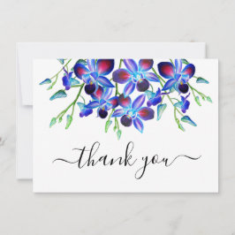 Tarjeta De Agradecimiento Floral Elegante acuarela Azul Orquídea Script