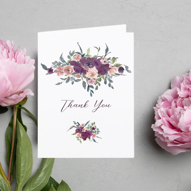Tarjeta De Agradecimiento Floral elegante | Boda Purple Garland (Subido por el creador)