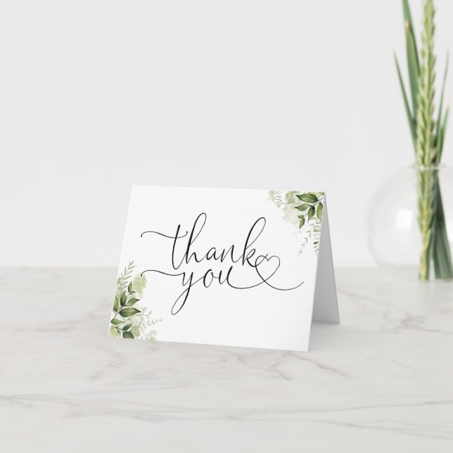 Tarjeta De Agradecimiento Floral Elegante Corazón Script (Anverso)