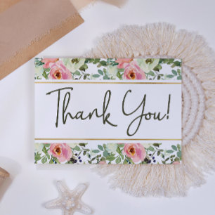 Tarjeta de agradecimiento floral elegante de cásca