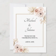 Tarjeta de agradecimiento floral elegante de color