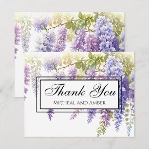 Tarjeta De Agradecimiento Floral elegante de glicinia de acuarela suave mora