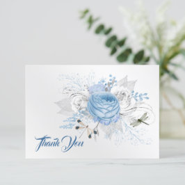 Tarjeta De Agradecimiento Floral elegante de plata azul