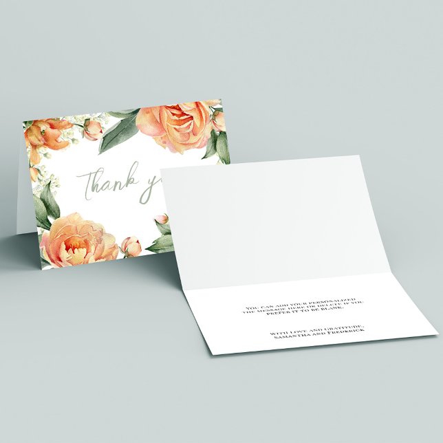 Tarjeta De Agradecimiento Floral elegante de yegua de bodas (Peach floral thank you card. )