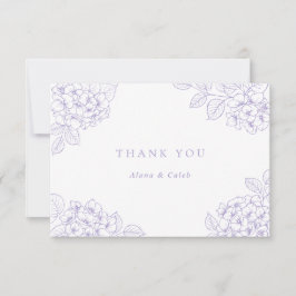 Tarjeta De Agradecimiento Floral Elegante Hortensia Morada Boda Agradecimien