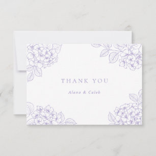 Tarjeta De Agradecimiento Floral Elegante Hortensia Morada Boda Agradecimien