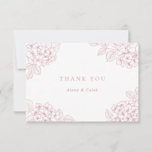 Tarjeta De Agradecimiento Floral Elegante Hortensia Rosa Bodas Agradecimient