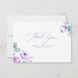 Tarjeta De Agradecimiento Floral Elegante Morado Polvoriento Pequeño Agradec