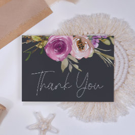 Tarjeta de agradecimiento floral elegante rosa pol