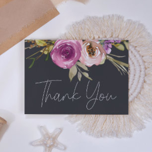 Tarjeta de agradecimiento floral elegante rosa pol