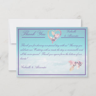 Tarjeta De Agradecimiento Floral encima de las nubes Boda Verde azulado