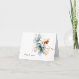 Tarjeta De Agradecimiento Floral Etéreo Azul y Dorado