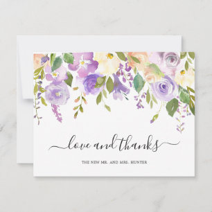 Tarjeta De Agradecimiento Floral Floral Elegante Boda de acuarela Lilac