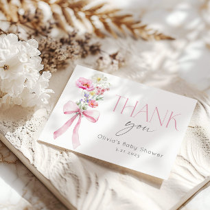 Tarjeta De Agradecimiento Floral Floral Floral Rosa Bow Baby Shower