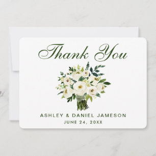 Tarjeta De Agradecimiento Floral Floral Verde Boda Blanco Gracias B