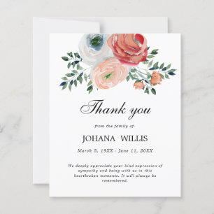Tarjeta de agradecimiento floral funeral conmemora