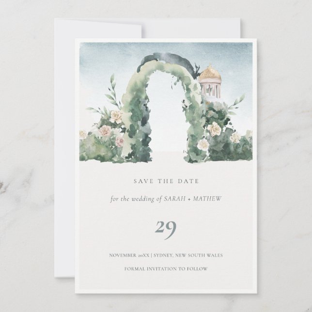 Tarjeta De Agradecimiento Floral Garden Arch Botanical Save the Date Card (Anverso)