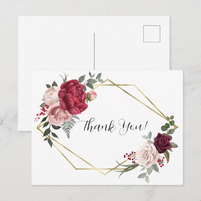 Tarjeta de agradecimiento floral geométrica de oro (Anverso / Reverso)