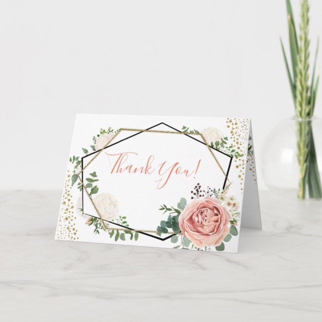 Tarjeta de agradecimiento floral geométrica en oro (Anverso)