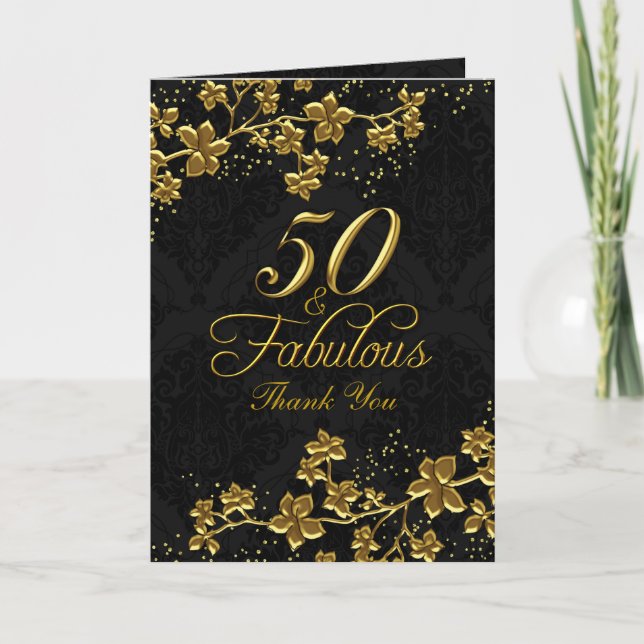 Tarjeta De Agradecimiento Floral Gold 50 Fabulous Gracias Card (Anverso)