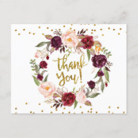 Tarjeta de agradecimiento floral Gold and Red Mars