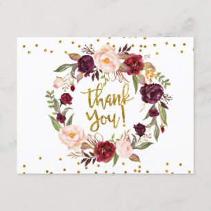Tarjeta de agradecimiento floral Gold and Red Mars