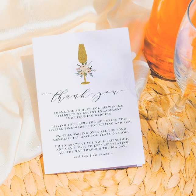 Tarjeta De Agradecimiento Floral Gold Champagne Flute Gracias (Subido por el creador)