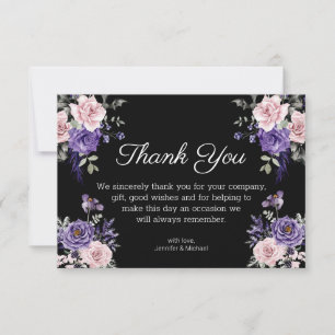 Tarjeta De Agradecimiento floral gótico morado rosa negro boda de halloween
