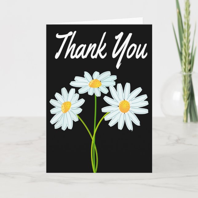 Tarjeta De Agradecimiento Floral Gracias a White Daisy Flower Black (Anverso)