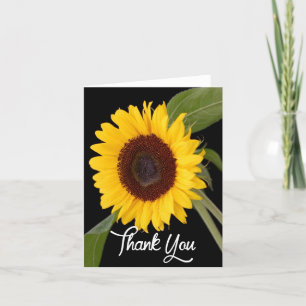 Tarjeta De Agradecimiento Floral Gracias Amarillo Girasol Flor Negra