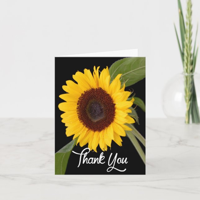 Tarjeta De Agradecimiento Floral Gracias Amarillo Girasol Negro Flor (Anverso)