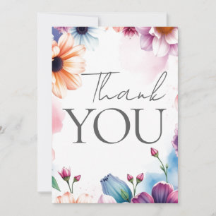 Tarjeta De Agradecimiento Floral Gracias Elegante Moderno Plano Moderno