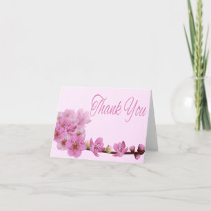 Tarjeta De Agradecimiento Floral Gracias Flor de Cerezo Morado Rosado