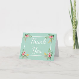 Tarjeta De Agradecimiento Floral Gracias Flores De Rosa Rosa Mint Green
