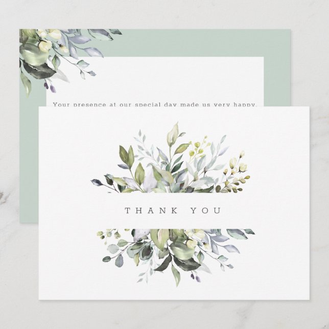 Tarjeta De Agradecimiento Floral Greenery Polvorienta (Anverso / Reverso)