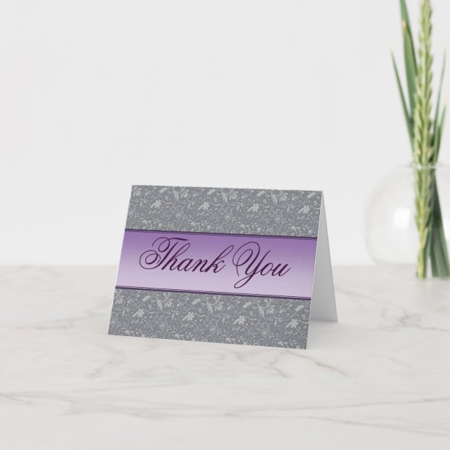 Tarjeta de agradecimiento floral gris (Anverso)