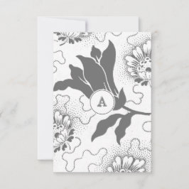 Tarjeta De Agradecimiento Floral Gris Vintage con Monograma | Gracias