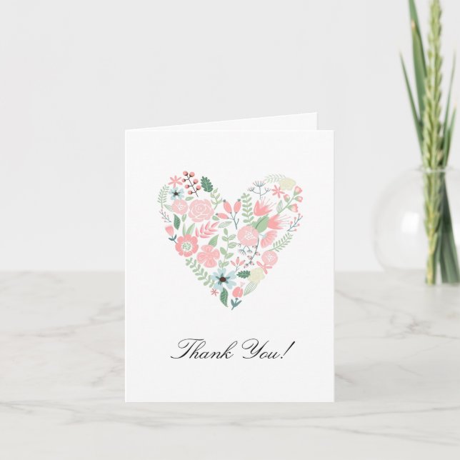 Tarjeta De Agradecimiento Floral Heart Gracias (Anverso)