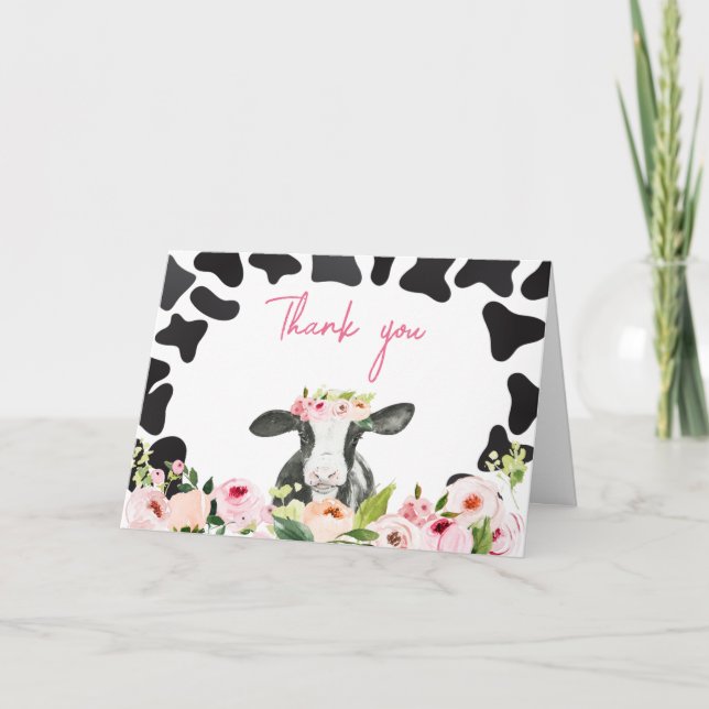 Tarjeta De Agradecimiento Floral Holy Cow Baby Shower (Anverso)