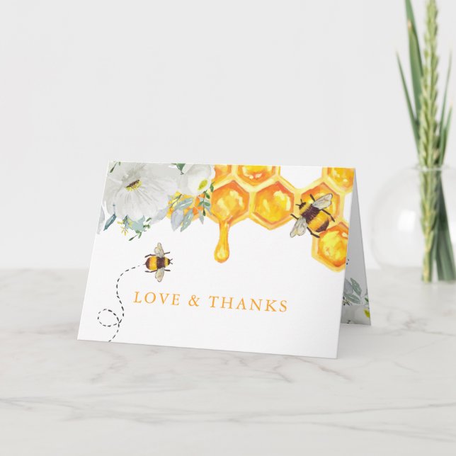Tarjeta De Agradecimiento Floral Honeycomb Bumble Bee Baby Shower Gracias (Anverso)