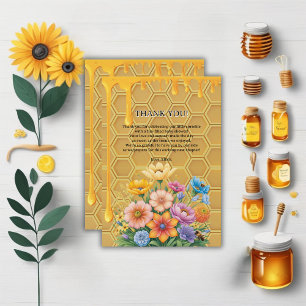 Tarjeta De Agradecimiento Floral Honeycomb Honeybee Honey Drip Baby Shower